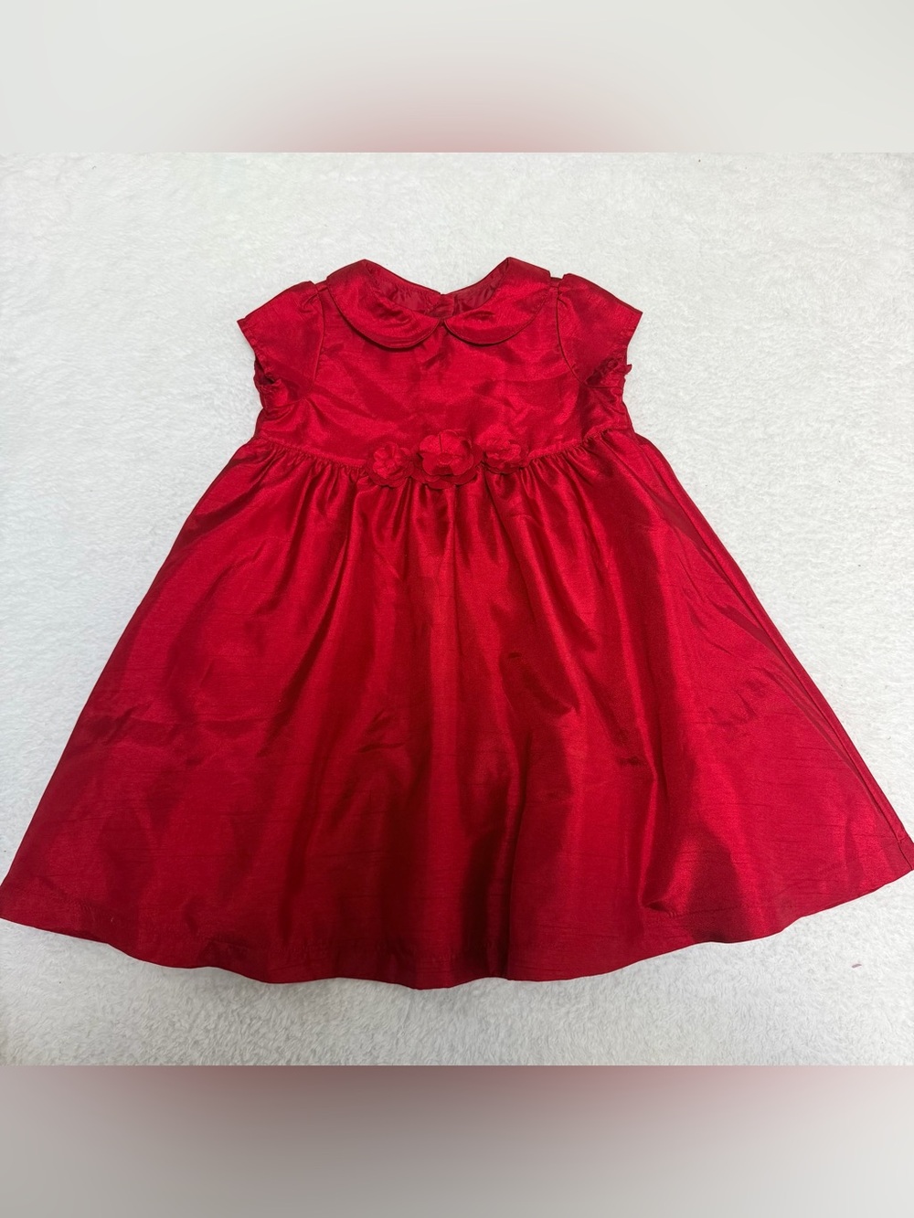 Red dress with 3D flower appliqués, size 3T